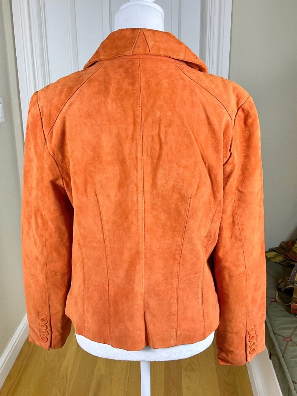 Bernardo Suede Jacket Blazer Orange Leather (M) - Picture 4 of 9